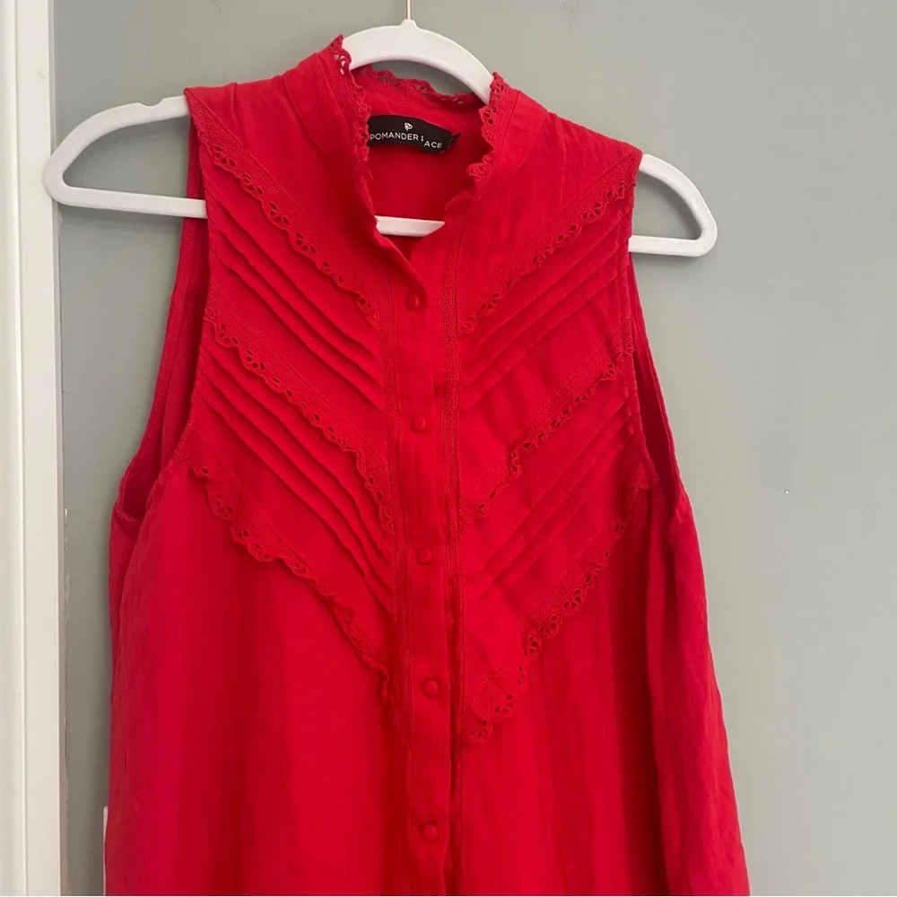 Tuckernuck Pomander Place Dutton Eyelet Sleeveless Mini Dress in Poppy Red - Picture 4 of 15